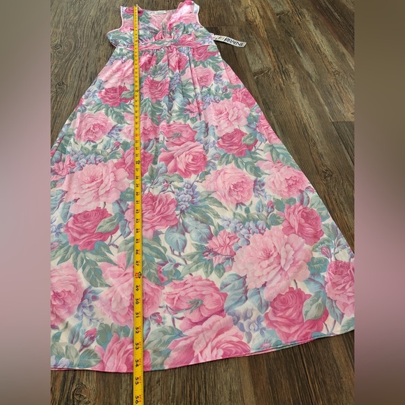 Vtg Lorraine Empire Waist Plunge Neck Maxi Nightgown Slip Dress Sz M Pink Floral - Picture 3 of 13